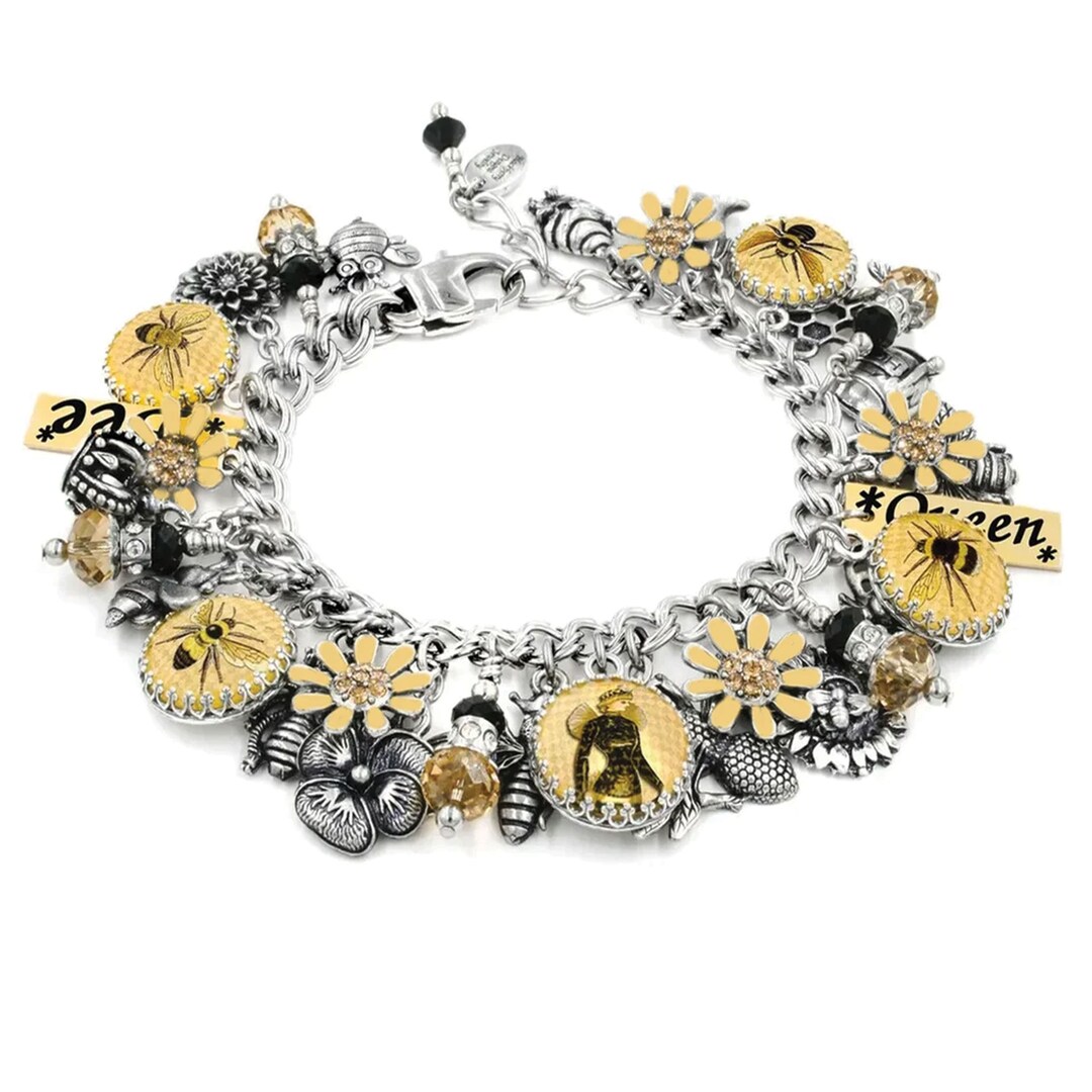 Bee Charm Bracelet, Colorful Bumble Bee Jewelry MakerPlace by